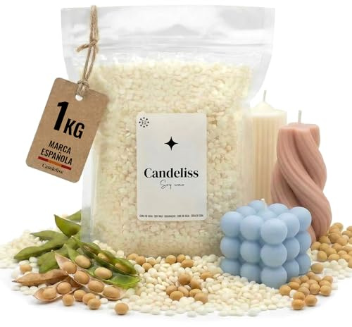 CANDELISS Cera para hacer velas en molde 1kg. Cera de soja alto punto de fusion para moldes para velas 1kg Cera para hacer velas en moldes silicona Soy candle wax for silicone moulds (1kg)