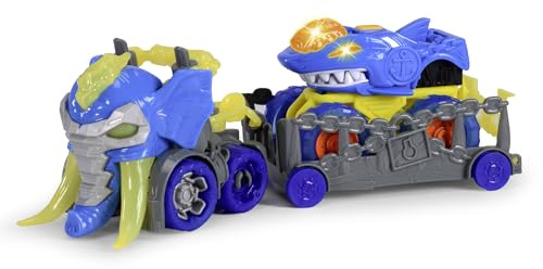 Dickie Toys - Monster Ranger Shark Auto (32 cm) - Mammut-Truck mit Anhänger & Hai-Fahrzeug, Spielzeugauto-Set für Kinder ab 3 Jahre, mit Freilauf, Licht & Sound, inkl. Batterien