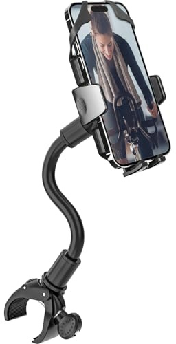 Dosvsi Soporte Móvil Bici Estática [1s Bloqueo], Soporte Teléfono para Manillar Cinta de Correr, 170mm Cuello de Cisne y 360°Rotación, Soporte Bicicleta Ejercicios Gym para iPhone y Smartphones 4-7