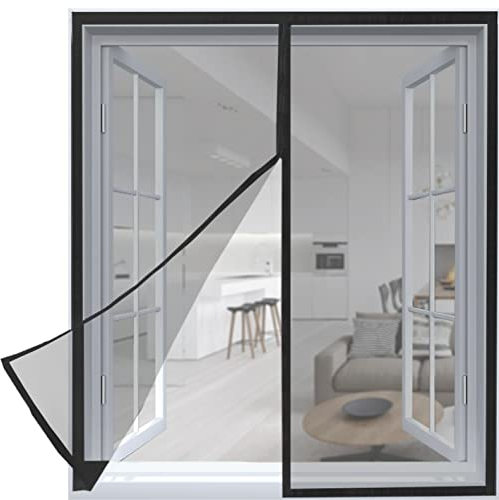 ARCOL Fliegengitter Fenster Magnet 90x150 cm aus Fiberglas – Schluss mit Mücken in 3 Min, Ultrafeines Insektennetz, Automatischer Verschluss mit Magneten & Gewichten, Extrabreites Klettband (Schwarz)