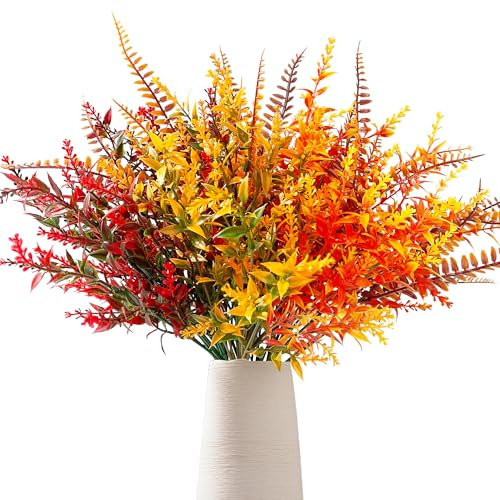 YMIFEEY Herbstblumen Künstlich, 8 Bündel Herbststrauß Kunstblumen Herbst Farbverlauf Herbstblätter Herbstzweige, Herbst Pflanze Blumen für Herbstdeko Innen Draußen Outdoor Deko (8*Herbstgras)