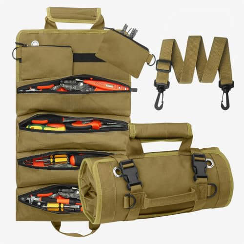Werkzeugtasche,Werkzeug Rolltasche Mehrzweck Werkzeugrolle Werkzeug Organizer mit 6 werkzeugtaschen,werkzeugtasche klein mit langer Schultergurt für Freund,Männer, Vater, Ehemann, Opa, Geschenke zum