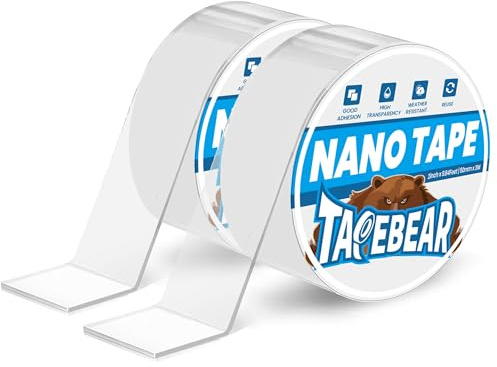 TAPEBEAR Nano tejp 50 mm x 3 m, dubbelsidig kan rivas bort och återanvändas utan att lämna några rester för bilder, affischer, mattor, dekoration, diskmaskinssäker, självhäftande förstärkande