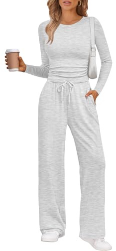 LILLUSORY Lounge Sets for Women Two 2 Piece matching Loungewear Sets Women Winter Clothing 2026 Fall Fashion Travel Airport Outfits Sweatsuits Casual Cute Clothes Oatmeal Grey XL