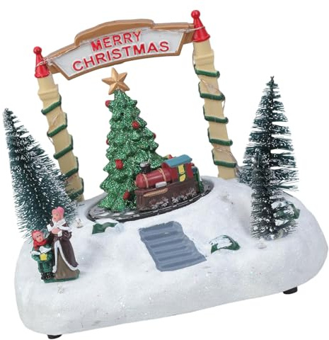 Caja de música giratoria de resina fácil de usar, decoración de Navidad con reproductor integrado y sistemas de iluminación ambientales, caja de resina iluminada ornamental