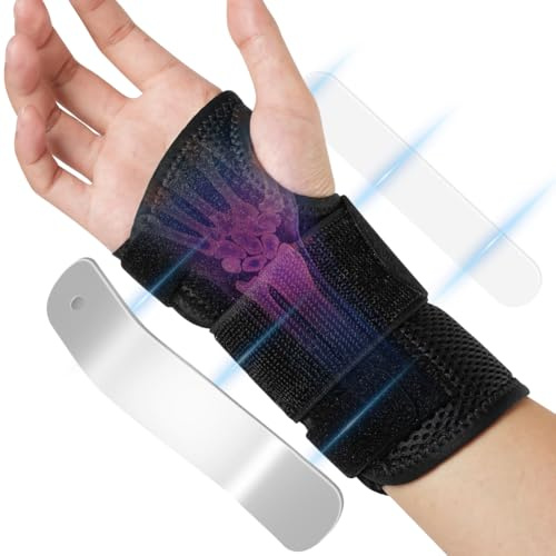 Beugo Orthese Poignet, Attelle Poignet Réglable avec 2 Éclisses Métalliques, Protege Poignets pour Tendinite, Arthrite et Entorses, Droit