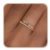 HEEYA Bague Femme Or Pierre de Naissance Bagues Plaqués Or 18 Carats Design Double Couche à Superposition de Promesse Fiançailles avec Zirconia - Cadeau Anniversaire Mariage Bijoux
