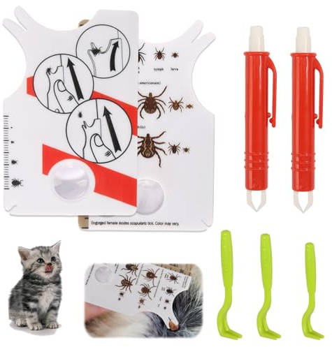 HURODZ Lot de 7 cartes à tiques avec loupe - Avec crochet et tire-tiques - Nettoyage rapide des tiques - Pour humains, chiens, chats et animaux domestiques