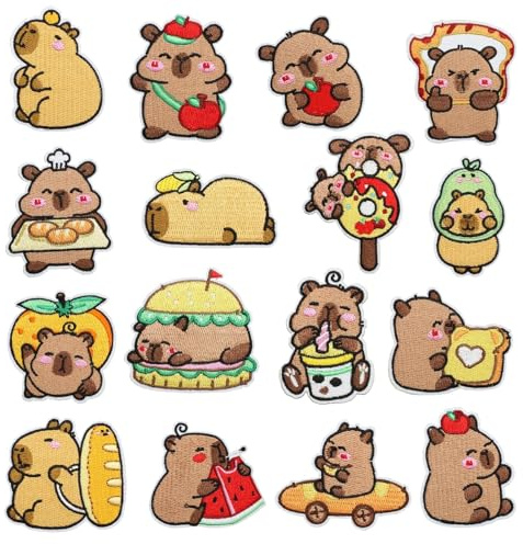 yolzhxe 16 stycken Capybara lappar, barn, söta lappar att stryka på, djurlappar för att stryka på barn, för reparation av hål i kläder och dekorativa hattar, ryggsäckar osv