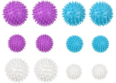 Solvio 12 Pack Tumble Dryer Balls, Reusable Laundry Balls for Washing Machine, Natural Fabric Softener Alternative, Speeds Up Drying Time, Energy Saving Dryer Balls for Laundry, White, Purple, Blue