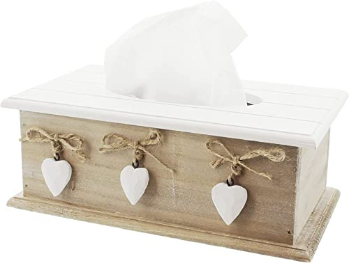 Tissue-Box White Heart aus Holz, weiß, im Landhaus-Stil, Feuchttücherspender, Kosmetiktücherbox mit Deckel