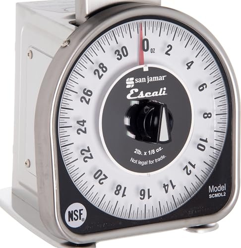 San Jamar Ms Series Mechanical Dial Scale Manual Food Scale with 2 Pound Capacity for Kitchens, Restaurants, And Cooking, Metal, 32 Ounces, Silver