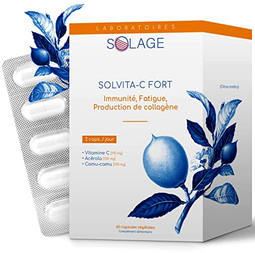 Vitamine C Liposoluble Vegan 500 mg - Ne Fait Pas Mal à l'Estomac - Renforce le Système Immunitaire - Aux Extraits d'Acérola et Camu-Camu │60 gélules │ Laboratoire Français SOLAGE