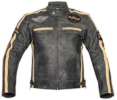 XLS Motorradjacke Herren Klassik Motorrad Lederjacke Retro Bikerjacke Vintage Grau (L)