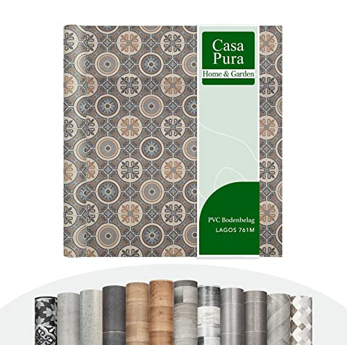casa pura CV Bodenbelag Plaza - extra abriebfester PVC Linoleum Bodenbelag Meterware (geschäumt) Vinylboden - Lagos 761M - edle Fliesenoptik - Oberfläche strukturiert - (200x450 cm)