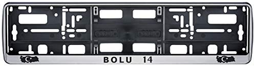 Auto Kennzeichenhalter in der Farbe Silber/Schwarz Nummernschildhalterung Auto, Nummernschildhalter Türkei Flagge 14 Bolu 2 Stück