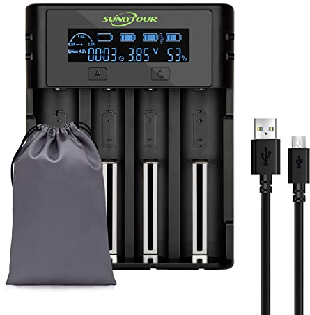 Premio 4 Slot 21750 21700 Caricabatterie,SUNLYTOUR 18650 Caricabatterie Per Ni-MH AA Ni-CD AAA 20700 22700 22650 26650 26700 16340 (RCR123) Batteria con scheda di protezione PCB