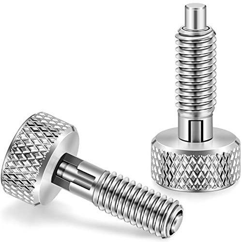Hand Retractable Spring Plunger with Knurled Handle M6 Quick Release Pins, 0.500'' Thread Length, No Patch(Silver,2 Packs)