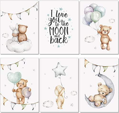 artpin Dekorationsaffisch barnrum – bilder för babyrum pojke flicka – grå ballong Teddy P80 (6 x A4, P80)