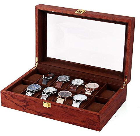 SHZICMY Uhrenbox, Uhrenkoffer für 12 Uhren, Holz Uhrenkasten Uhrenschatulle mit Samtstoff, Uhrendisplay für Damen Herren