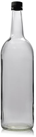 Ampulla 1000ml Clear Glass Mountain Bottles with Black Screw Closures – Pack of 12 Strong Glass Containers – Suitable for Cafés, Market Stalls, Takeaway, and Events