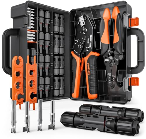 SOMELINE Pince à sertir, Outils de Sertissage Solaires Pour 2.5/4/6 mm² Cable Solaire, avec 12 Paires de Connecteurs Solaires, 1 Pince a Sertir, 1 Pince à Dénuder, 2 Clés, Photovoltaique Connecteurs