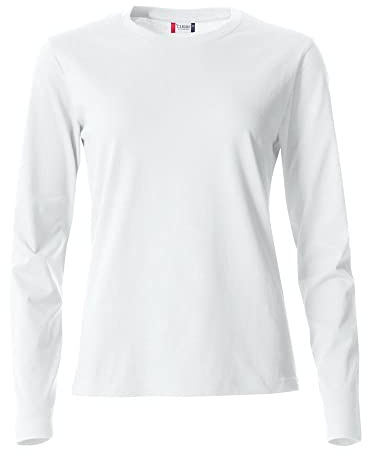Clique - T-shirt maglia maglietta a manica lunga girocollo da donna Basic-T L/S Ladies in cotone jersey vestibilità slim-fit in diverse taglie e colori (bianco S)