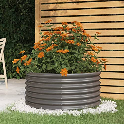 WIFESE Pot de fleurs en acier revêtu par pulvérisation - 80 x 80 x 36 cm - Gris - Grand bac à fleurs surélevé en métal - Grand pot de fleurs d'extérieur - Jardinière pour jardin, patios