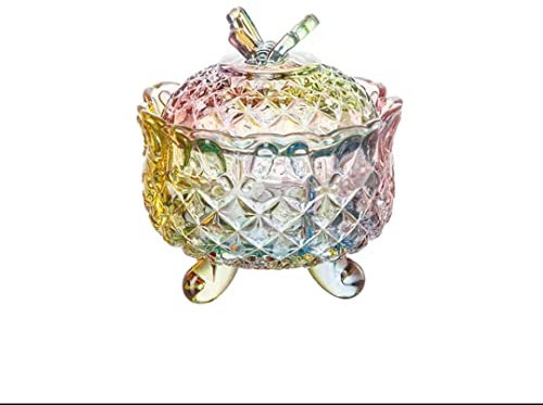 Bol à Sucre/Pot Boîte Distributeur Pot à Épices Sel Assaisonnement, Lot de 2 Plats à Bonbons en Verre Cristal avec Couvercle, Boîte à Bijoux Décorative Mouiller Plat, Petit Sucrier Bocaux à Bonbons de
