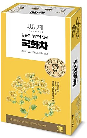 Ssanggye Chrysanthemum Floral Tea 0.5g x 100 Tea Bags, Bulk Size Premium Korean Herbal Hot Cold Hygienic Single Teabag Flower Tea Sweet Soft Flavor 국화차 4 Seasons Made in Korea