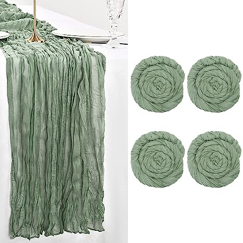 Riomijun Käsetuch-Tischläufer, 6 Stück, Boho-Gaze, 90 x 400 cm, 13 Fuß lang, Käsetuch-Tischläufer für Hochzeit, Party, Urlaub, Dekoration, Tischdekoration (4 Stück-hellgrün)