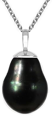 Edellis Damen Perlenkette in Sterling Silber rhodiniert oder 18K vergoldet mit einer echten Tahiti Semi-Barock 11-12 mm Salzwasser Perle Anhänger - Qualität AA Kettenlänge 42-46 cm (Silber)