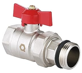 zencQ Kugelhahn 1 Zoll selbstdichtend mit Flügelgriff – Kugelventil für Heizkreisverteiler & Wasser – Absperrhahn mit Innengewinde & Außengewinde (1) – vernickeltes Messing – Rot