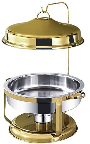 Stainless Steel Alcohol Pot Round Hanging Lid Food Warmer Pot Hotel Restaurant Buffet Hot Pot Food Warmer 2pcs,Gold