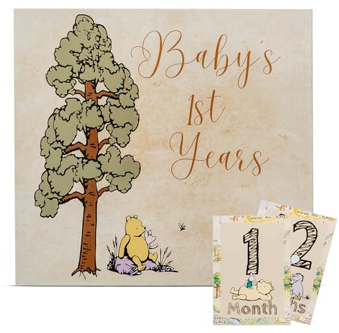 Baby Book Keepsake Memory Book (9.5”x8.5”), Hardcover Album w/Enclosed Spiral Binding, Baby Photo Albums w/Winnie the Pooh Graphics & Milestone Cards, Scrapbook Album