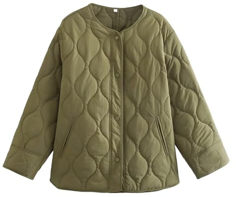 Yrkcah Womens Diamond Quilted Jacket Lightweight Padding Coat Army Green