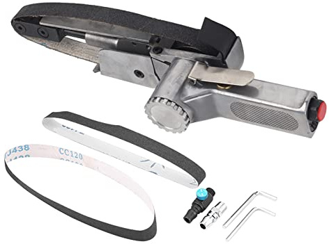 Lucidatrice Pneumatica per Levigatrice a Nastro Pneumatica da 20 Mm per Smerigliare Metallo, Impugnatura Ergonomica, Regolazione della velocità, Scarico Posteriore, Comodo