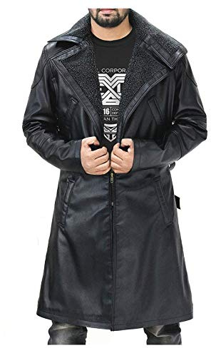 LP-FACON Ryan Gosling Blade Officer K Runner 2049 Giacca - Spolverino in pelle da uomo - Trench in pelle nera con collo di pelliccia
