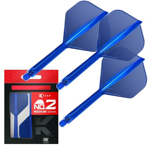 Target Darts K Flex integrerad dartflyg och skaft, nr 2 blå (medium) | 3-pack K-Flex - Nr 2, precisionsformade 2-i-1-pilflygningar och dartskaft | professionella darttillbehör