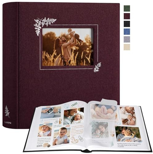 Lanpn Álbum Fotos Scrapbook Personalizable, Grande Lino DIY Album Diseño de ventana Scrapbooking 100 Páginas Blancas con separadores de celofán 9x13cm 10x15cm 13x18cm (30x33,5cm, Púrpura)