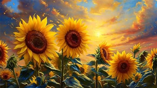 Diamond Painting Groß XXL 140x80cm, Sonnenuntergang Diamant Painting Bilder Erwachsene, Diamant Painting Bilder Sonnenblume, Malen nach Zahlen Diamant Anfänger, Diamant Painting für Home Wand Dekor