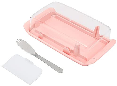 AUNMAS 2-in-1 Rechteckige Butter-Butterbox, Butterbehälter, Schneidebox, Verdeckte Käse-Aufbewahrungsbox für die Küche zu Hause, Im Restaurant (Rechteckige cremefarbene Schneidebox Pink)