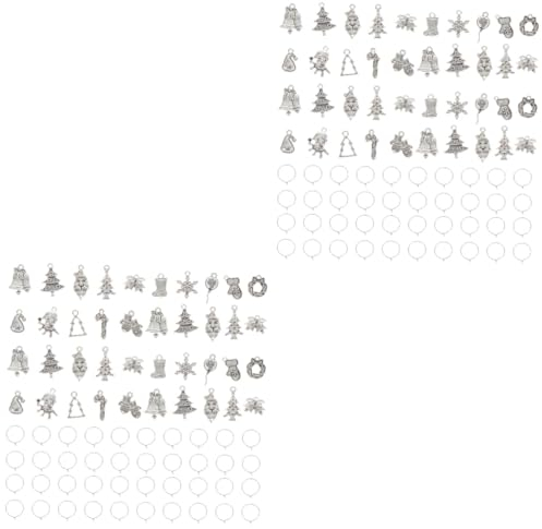 SEWACC 2sets Christmas Wine Glass Tags and Mixed Jewelry Pendants Assorted Charms for Bracelets Necklaces and Holiday Decorations Random Style