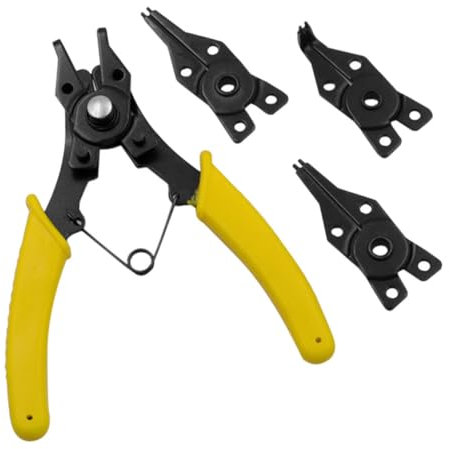 NULYLU Alicates Para Anillos De Presión Multifuncionales De Alta Resistencia Mango Amarillo, Herramientas Mecánicas Para Extracción De Anillos Internos y Externos, Kit De Para Reparación Automotriz