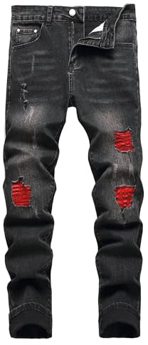 Jeans da uomo slim fit elasticizzati strappati a tubo per uomini, distressed destroyed a gamba dritta regolare moda comfort vita flessibile pantaloni jeans, teenager moda casual skinny designer