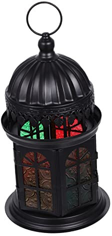 Yardenfun Moroccan Lantern Indoor Stained Glass Candle Holder Decorative Light Ornament Vintage Tealight Candle Holder for Home Decor