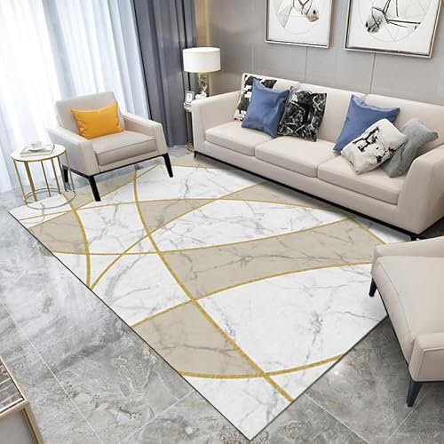 Teppich Weißer Marmor Flauschig Kurzflor,Mikrofaser Super Weich,Anti-Rutsch,Waschbar,Teppich Webteppich Für Wohnzimmer,Flur,Schlafzimmer Teppichläufer 120X160Cm