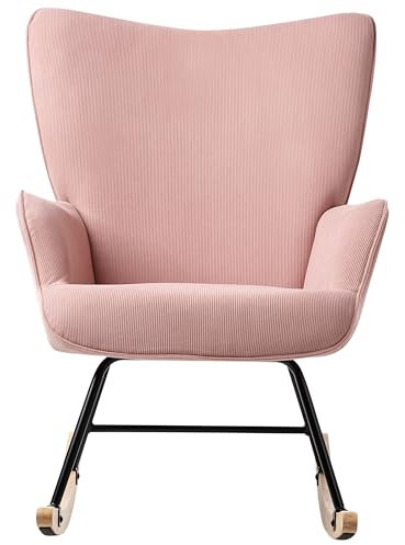 Beliani Schaukelsessel Jumbo Cord Bequeme Breite Rückenlehne und Armlehnen Metall Beine Schwarz Wohnzimmer Schlafzimmer Rosa Arset