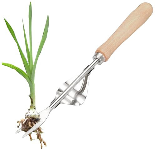 SNONESIY Unkrautstecher Manuelles Unkrautjätgerät Aus Edelstahl Handjätgerät für den Garten Manueller Unkrautstecher Edelstah Unkrautgabel mit Holzgriff Geeignet für Gartenrasen und Höfe