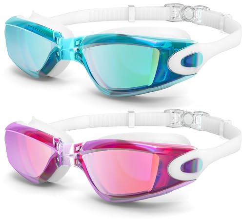EasYoung Lot de 2 lunettes de natation pour adultes, hommes, femmes, jeunes, anti-buée, protection UV, pas de fuite